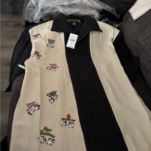 NWT 100% SILK Nat Nast Black and Cream Embroidered Shirt